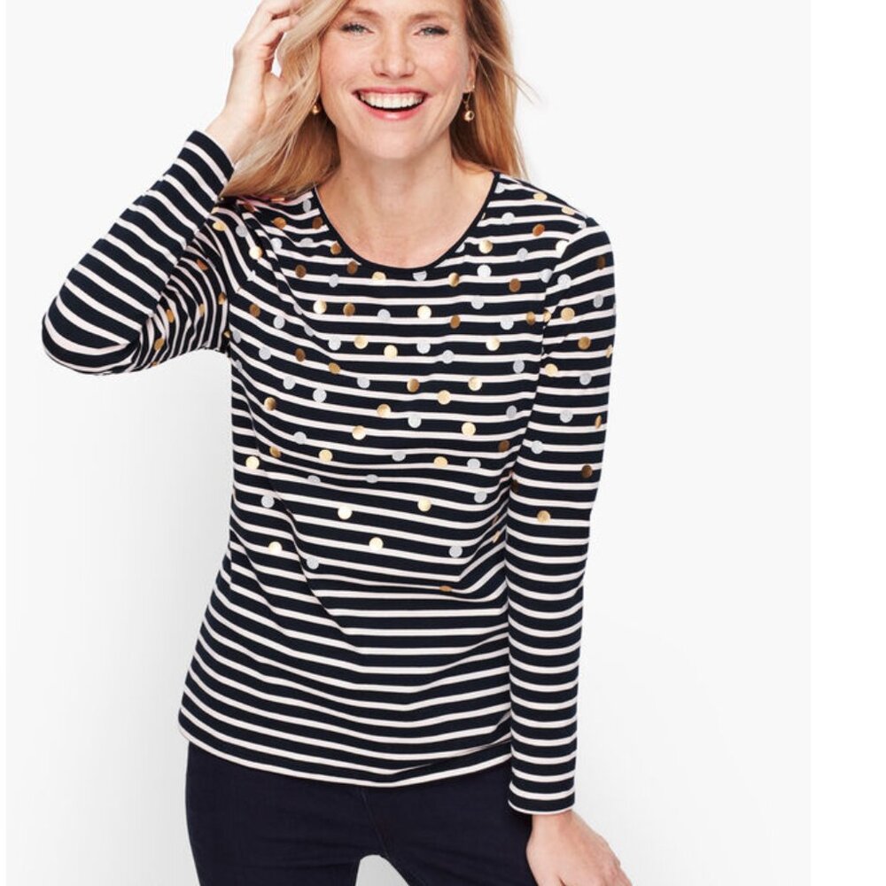 Long Sleeve Crewneck Tee - Metallic Dots - size Medium